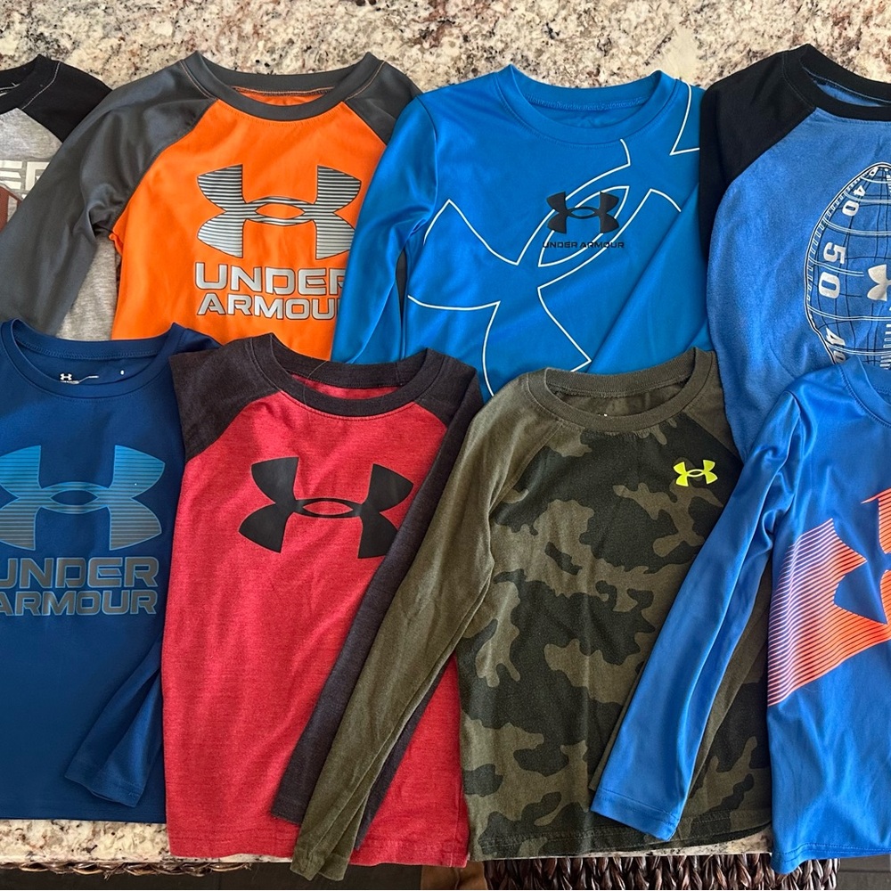 Under Armour Kids Long Sleeve Tees - Blue, Orange, Green, and Black